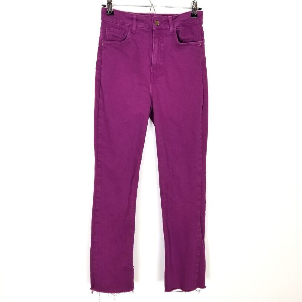 Zara Women‎ High Rise Straight Jeans Sz 4 Purple Raw Hem Denim Boho Festival